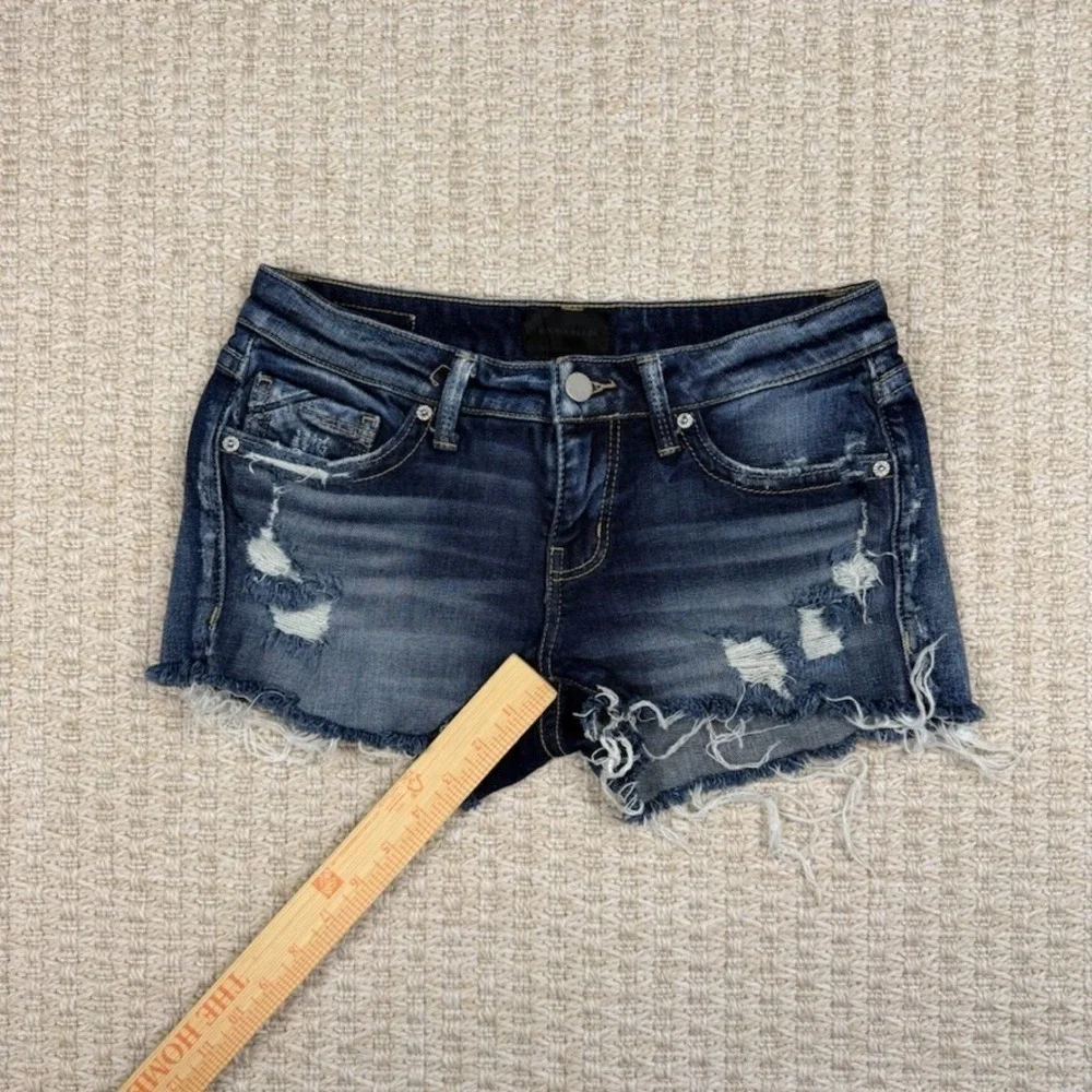 Buckle Black Womens Shorts 25 Denim Cutoff Low Rise Distressed‎ Y2K
